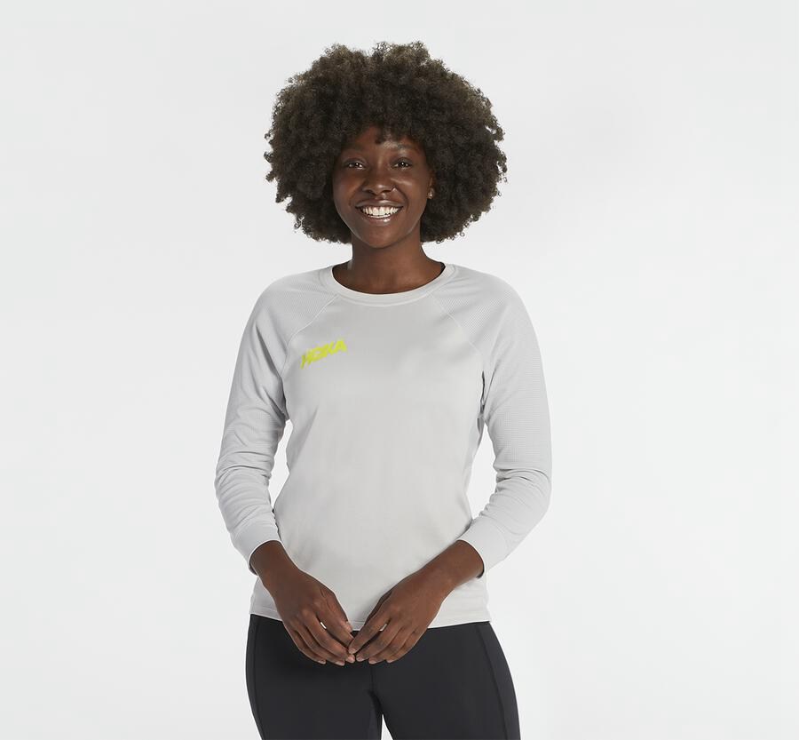 Hoka One One Tops Womens White - Performance 3/4 Sleeve - 65741BYMN